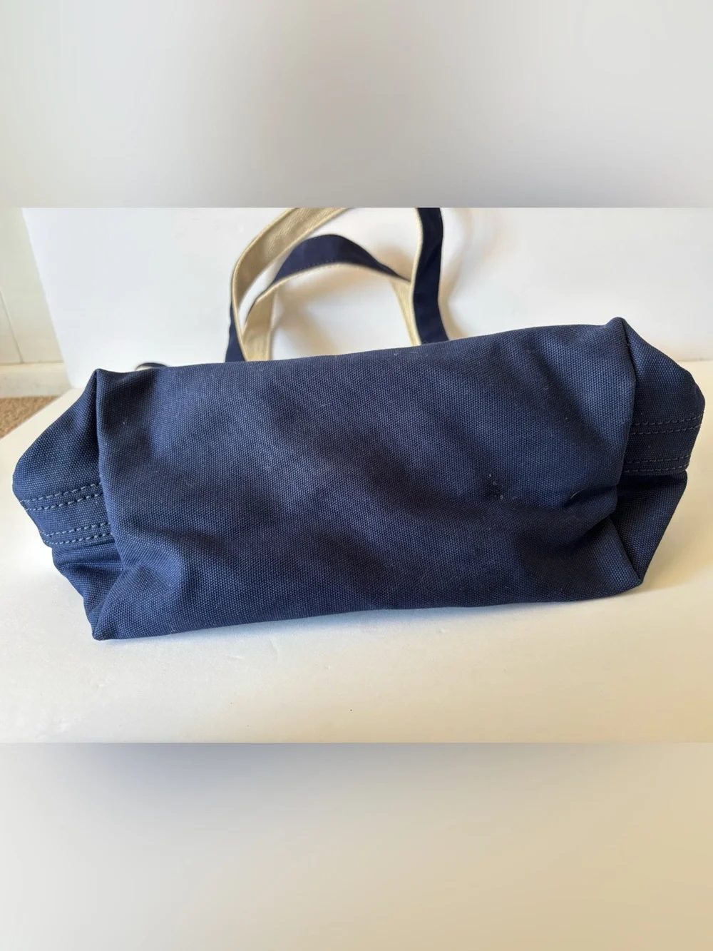 Lands End Boat Canvas Tote Navy Blue Stripes